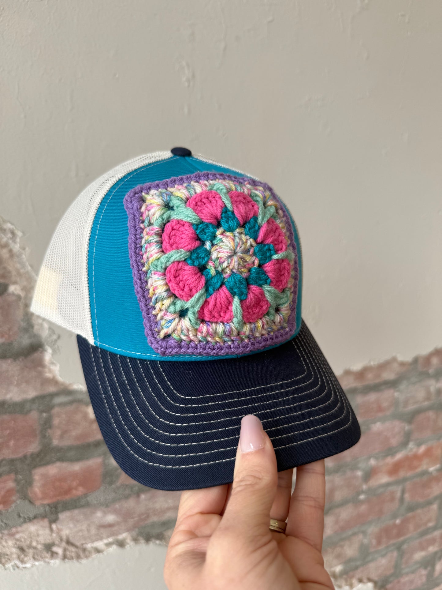 Granny Square Trucker Hat in Purple/Multi