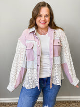 Load image into Gallery viewer, Bella Lace Denim Shacket
