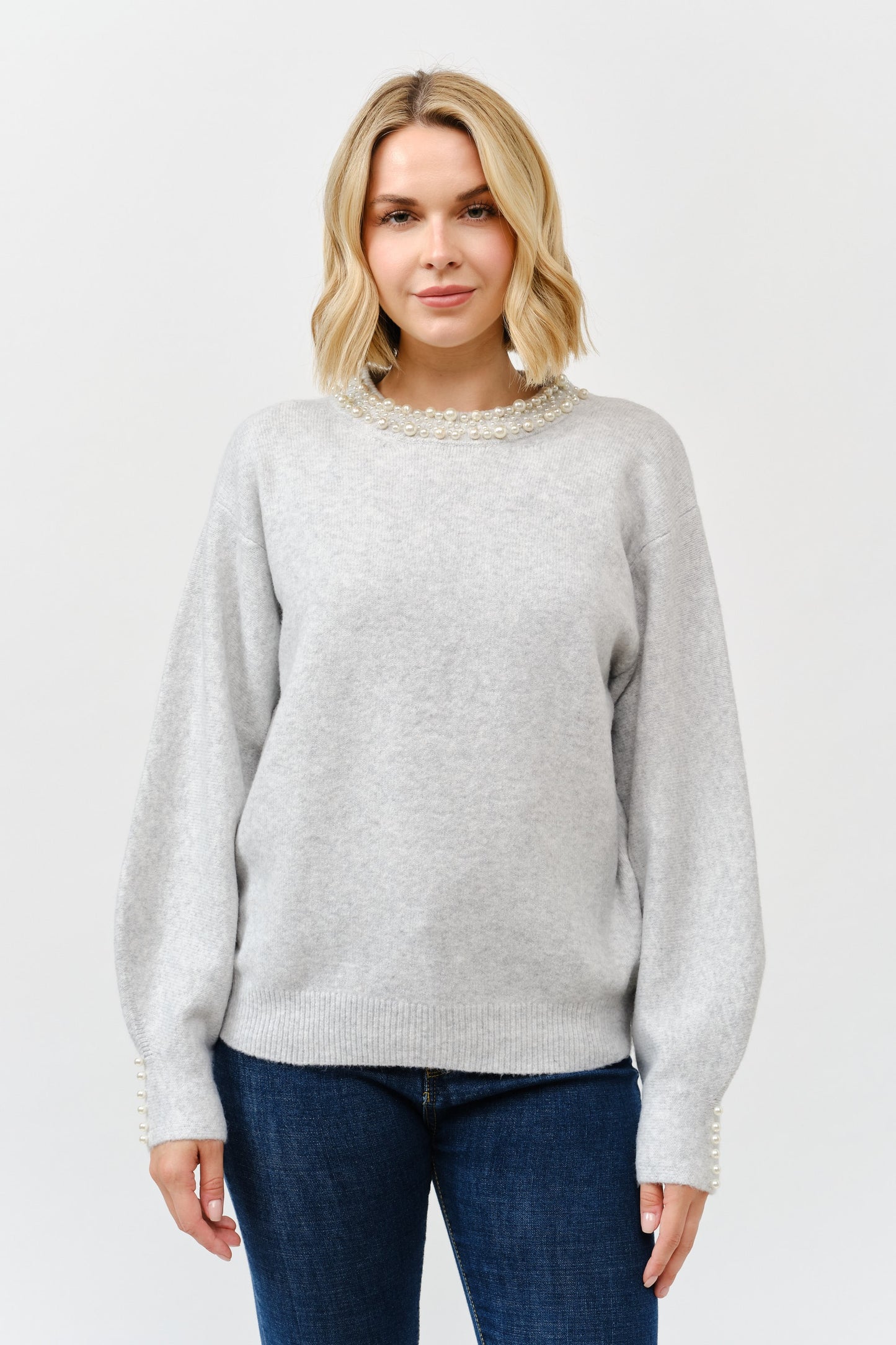 The Grace Pearl Sweater In Gray