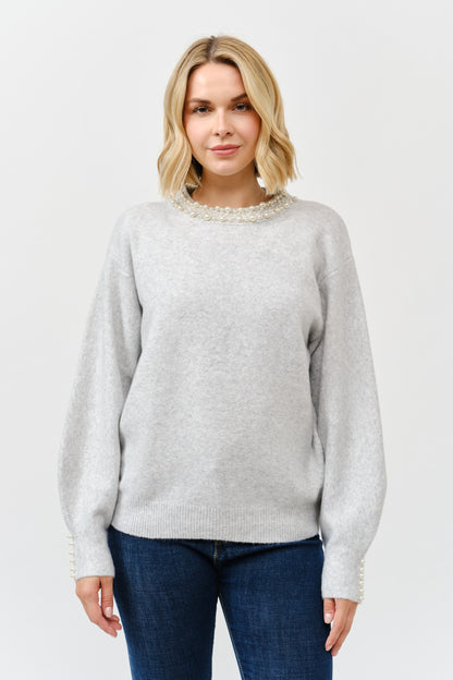 The Grace Pearl Sweater In Gray