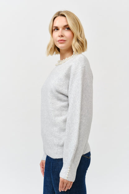 The Grace Pearl Sweater In Gray