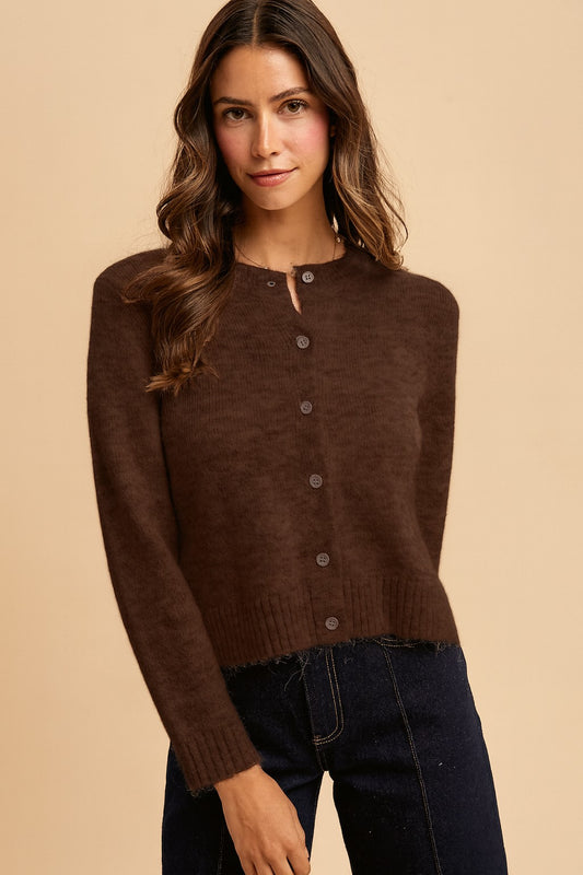 Heidi Wool Blend Cardigan in Espresso