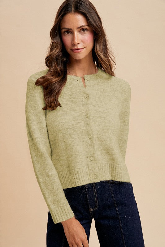 Heidi Wool Blend Cardigan in Misty Olive