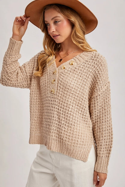 Thermal Henley Sweater in Beige
