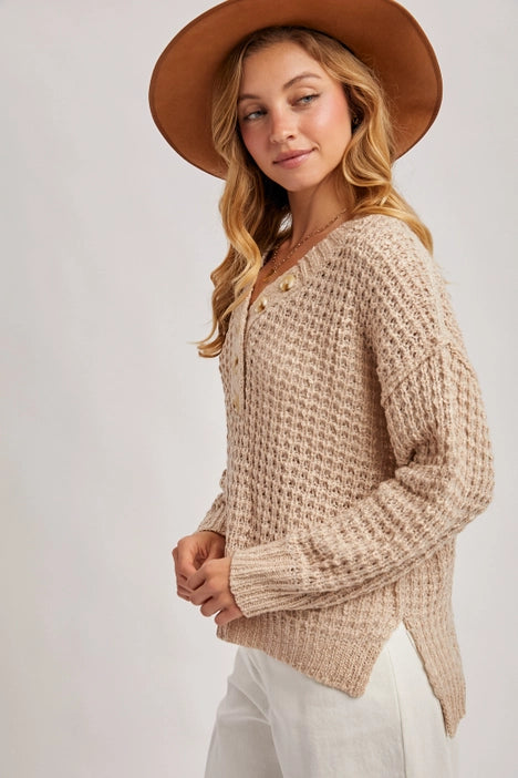Thermal Henley Sweater in Beige