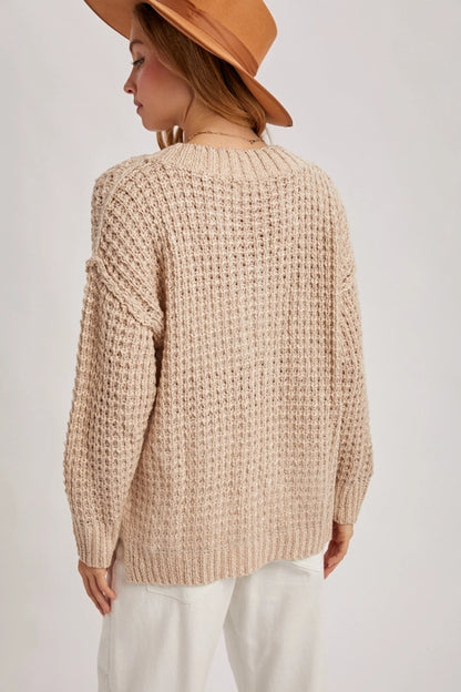 Thermal Henley Sweater in Beige