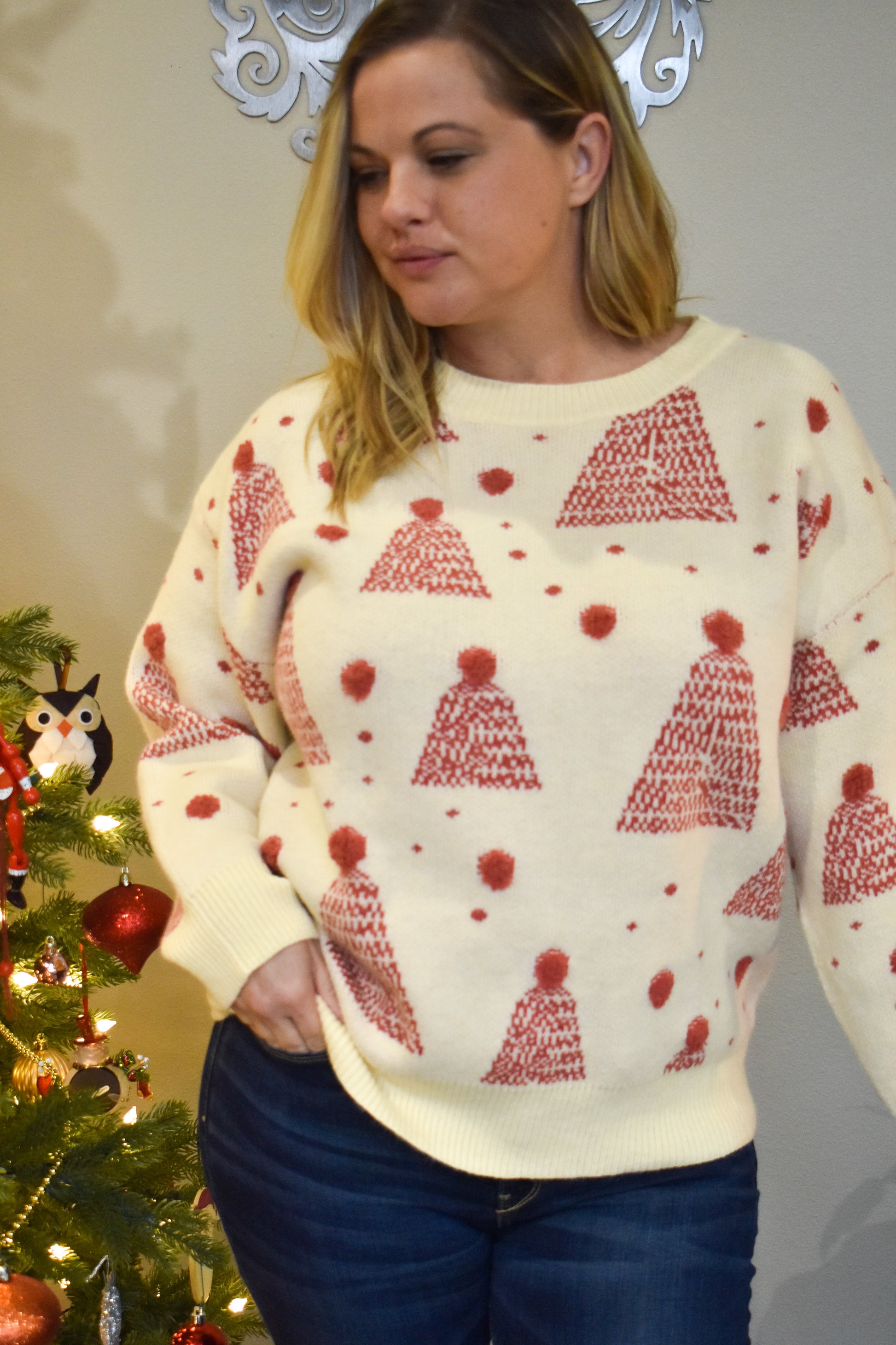 Holiday Tree Sweater (Tan) - Willow Avenue Boutique