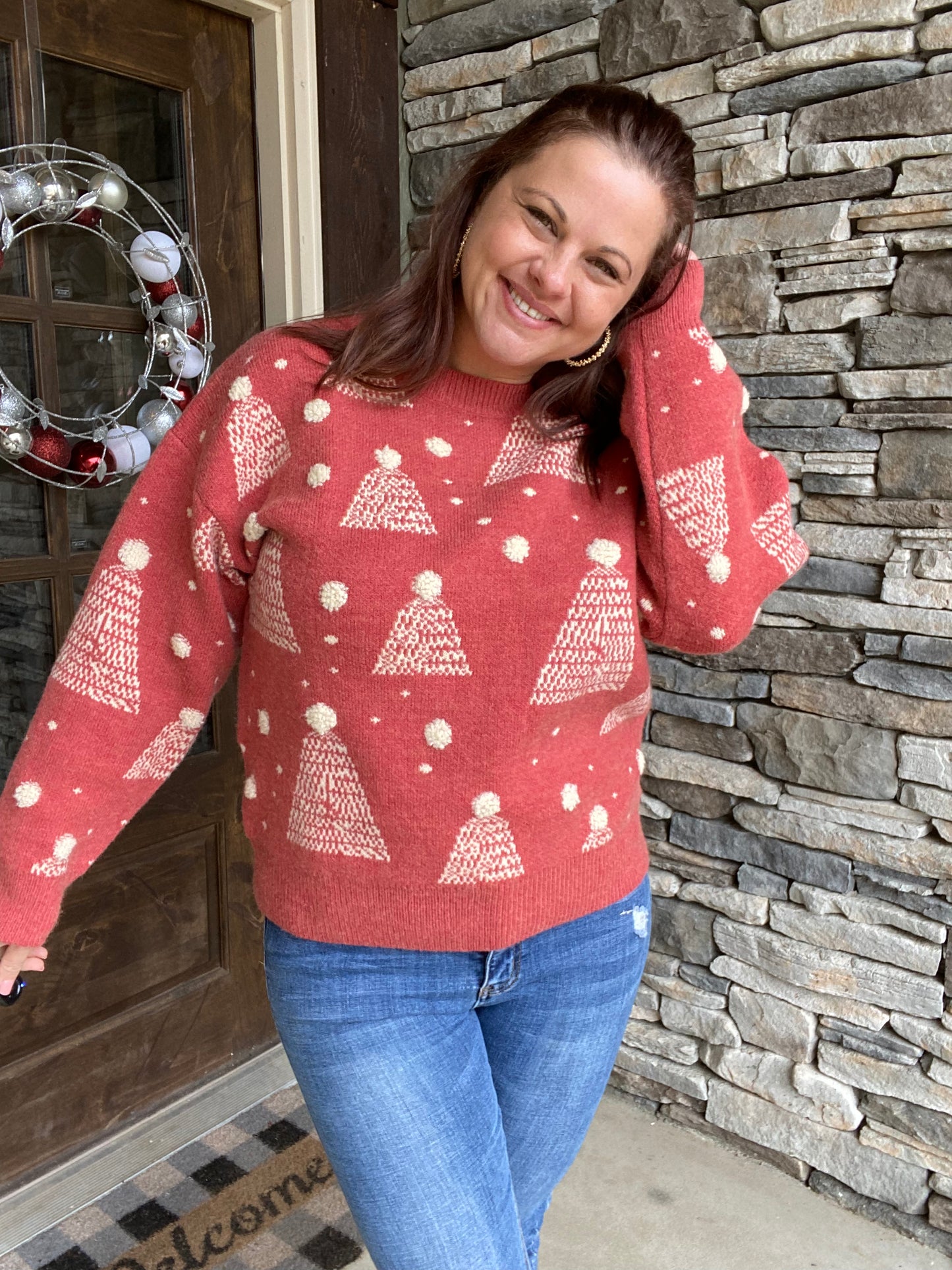 Holiday Tree Sweater (Red) - Willow Avenue Boutique